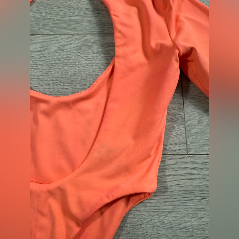 Oh polly High Cut Leg Orange Reflective Long Sleeve Bodysuit - Picture 9 of 13